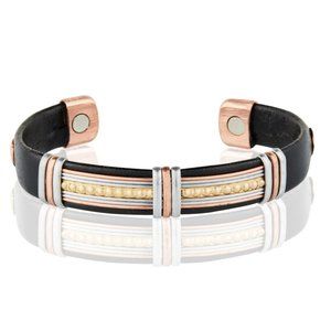 Pure Copper Leatherette Magnetic Bracelet Arthritis Pain Therapy Cuff Bangle